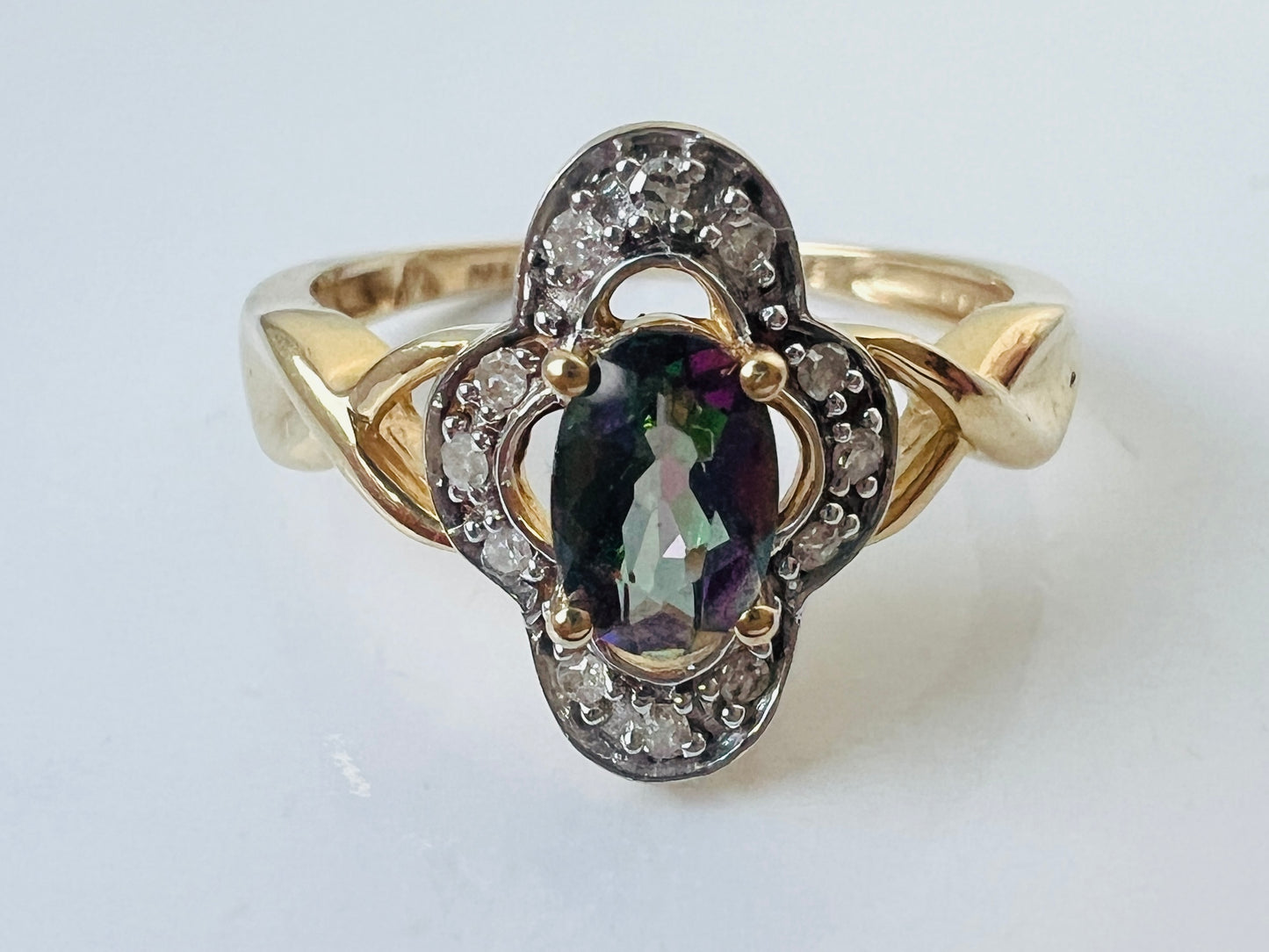 9ct Gold Mystic Topaz & Diamond Ring