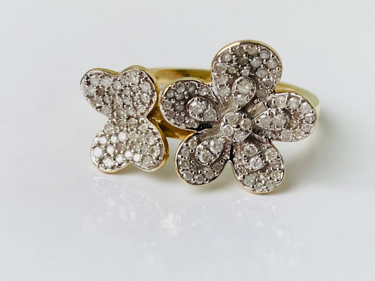 9ct Gold Diamond Flower & Butterfly Ring