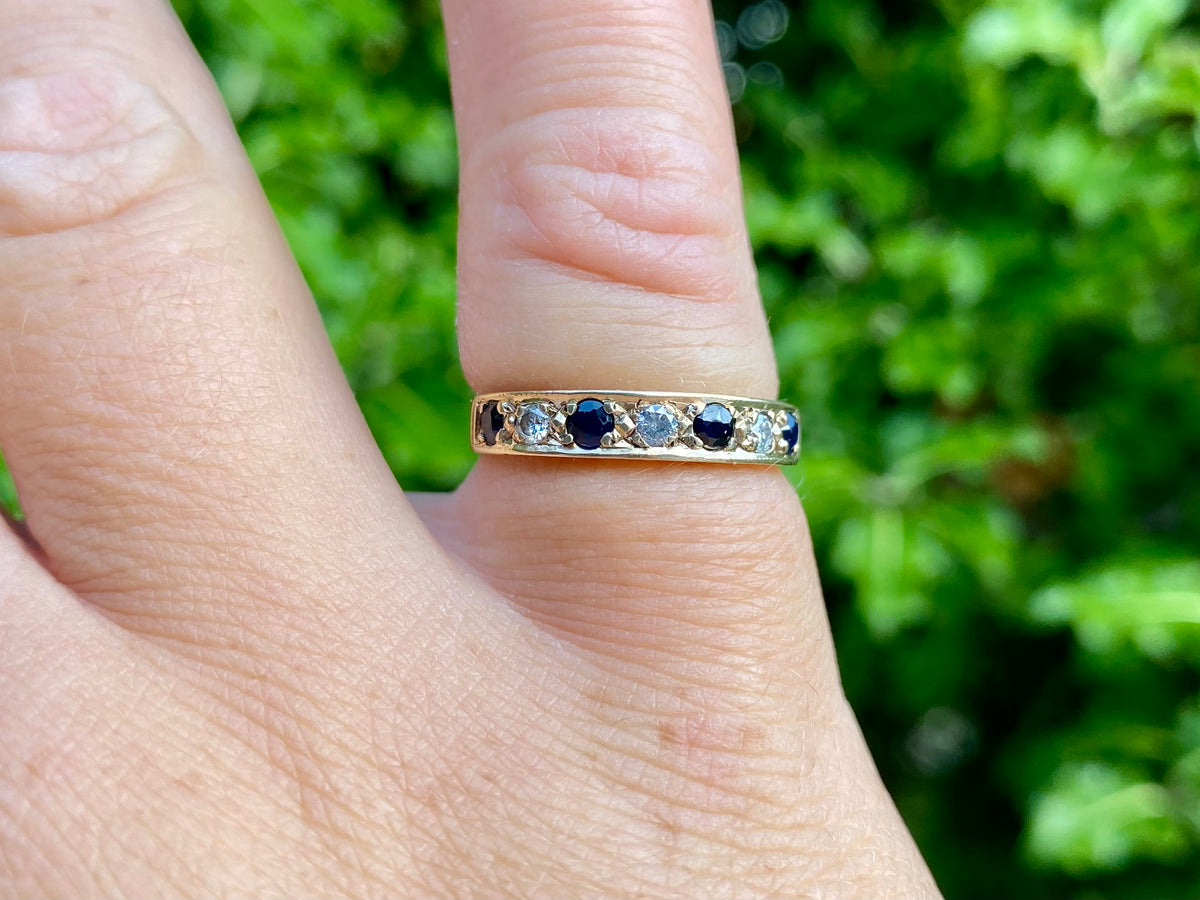 Vintage 9ct Gold Sapphire & Diamond Stacking Ring