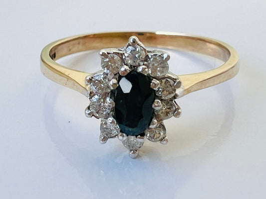 Vintage 9ct Gold Sapphire & Diamond Ring