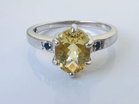 9ct Gold Lemon Quartz & Sapphire Ring