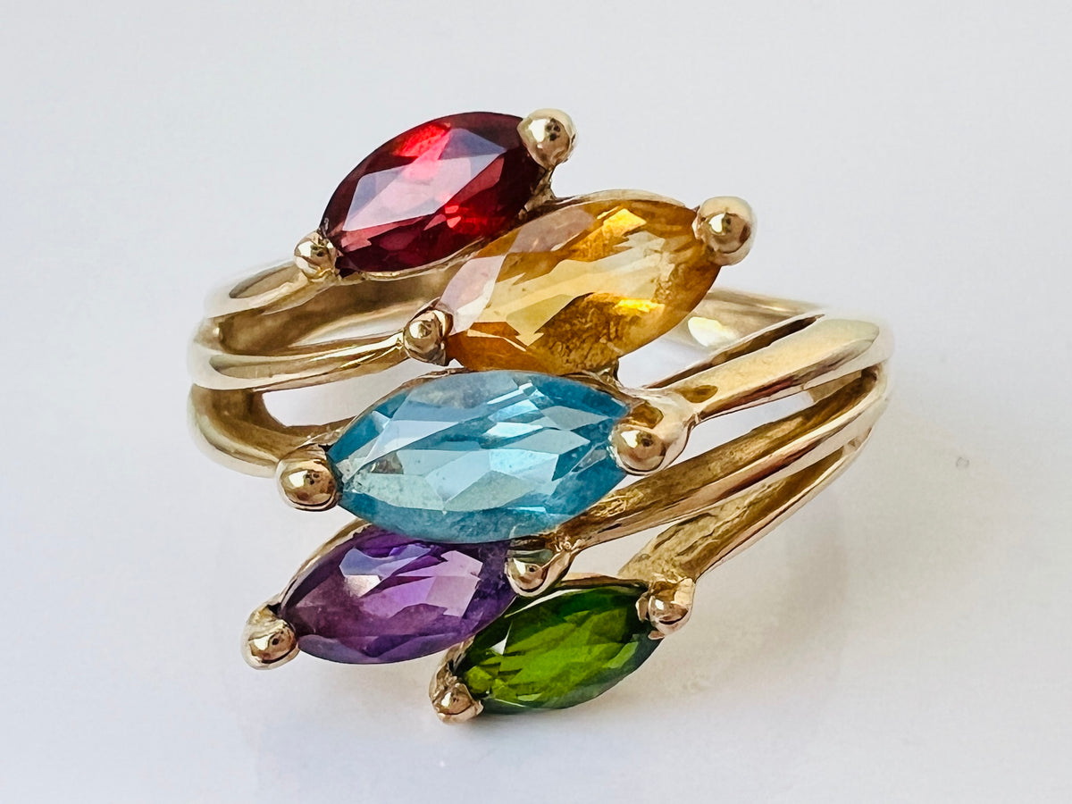 Vintage 9ct Gold Multi-Gemstone Ring