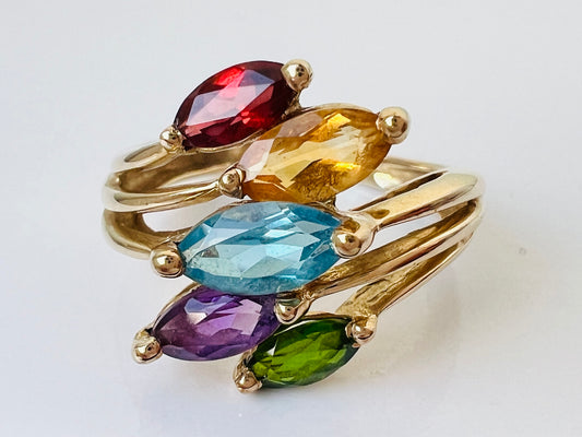 Vintage 9ct Gold Multi-Gemstone Ring