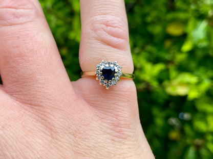 Vintage 9ct Gold Sapphire & Diamond Heart Ring