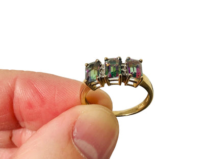 9ct Gold Mystic Topaz & Diamond Ring