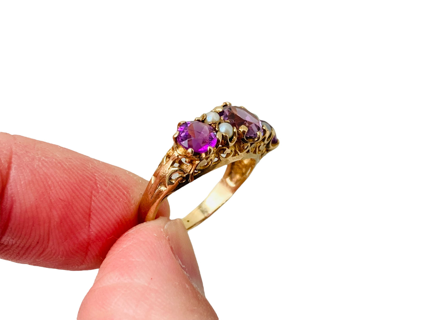 Vintage 9ct Gold Amethyst & Pearl Ring