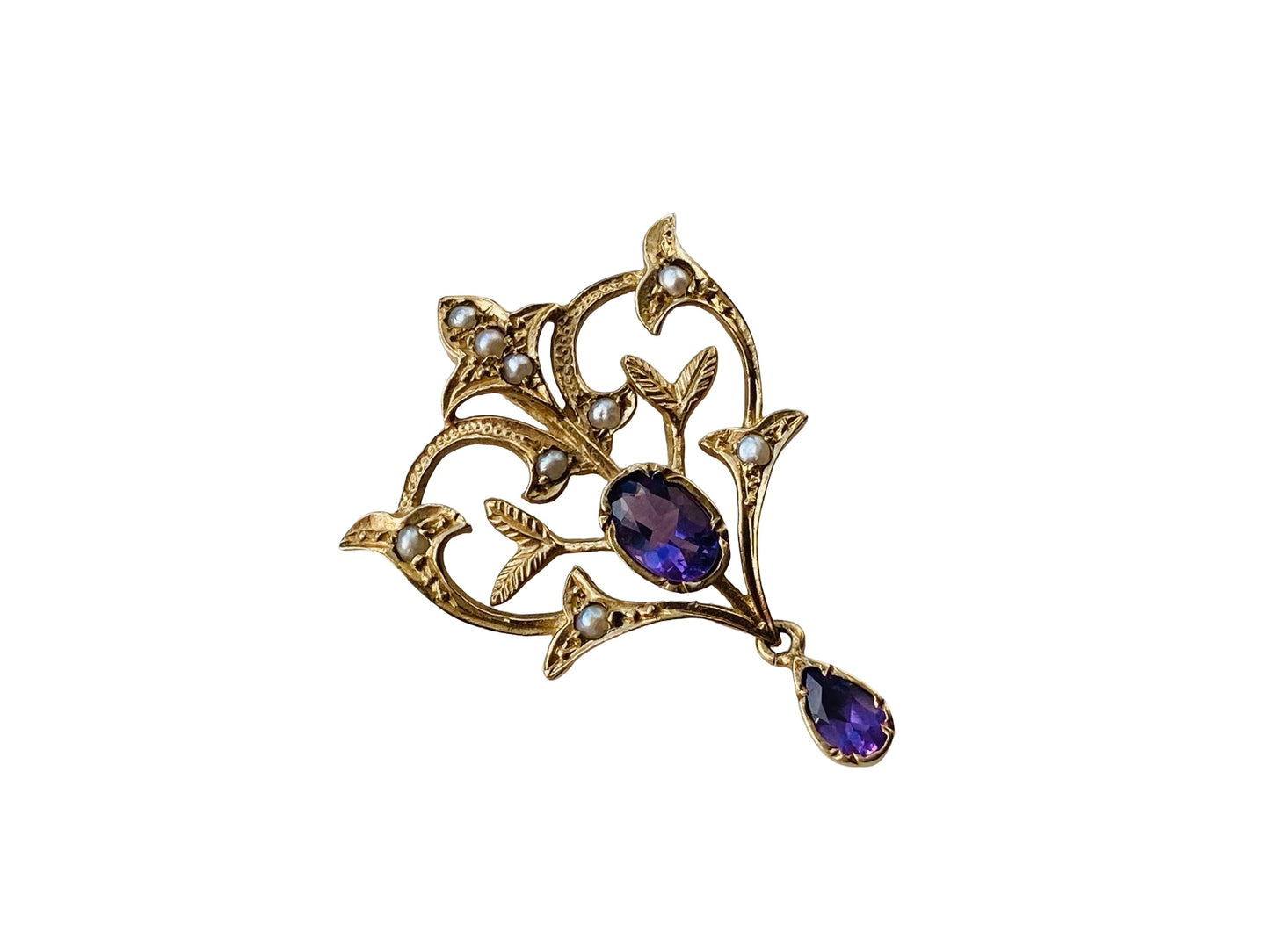 Vintage 9ct Gold Amethyst & Pearl Pendant