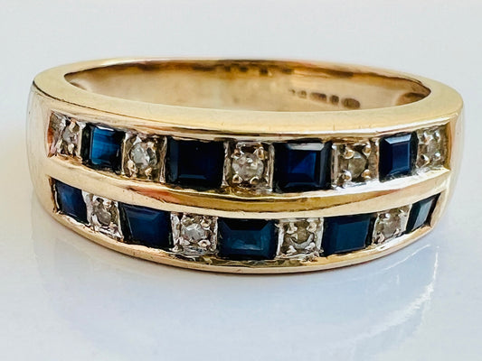 Vintage 9ct Gold Sapphire & Diamond Ring