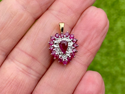 9ct Gold Ruby & Diamond Heart Pendant