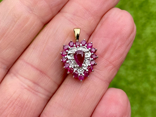 9ct Gold Ruby & Diamond Heart Pendant