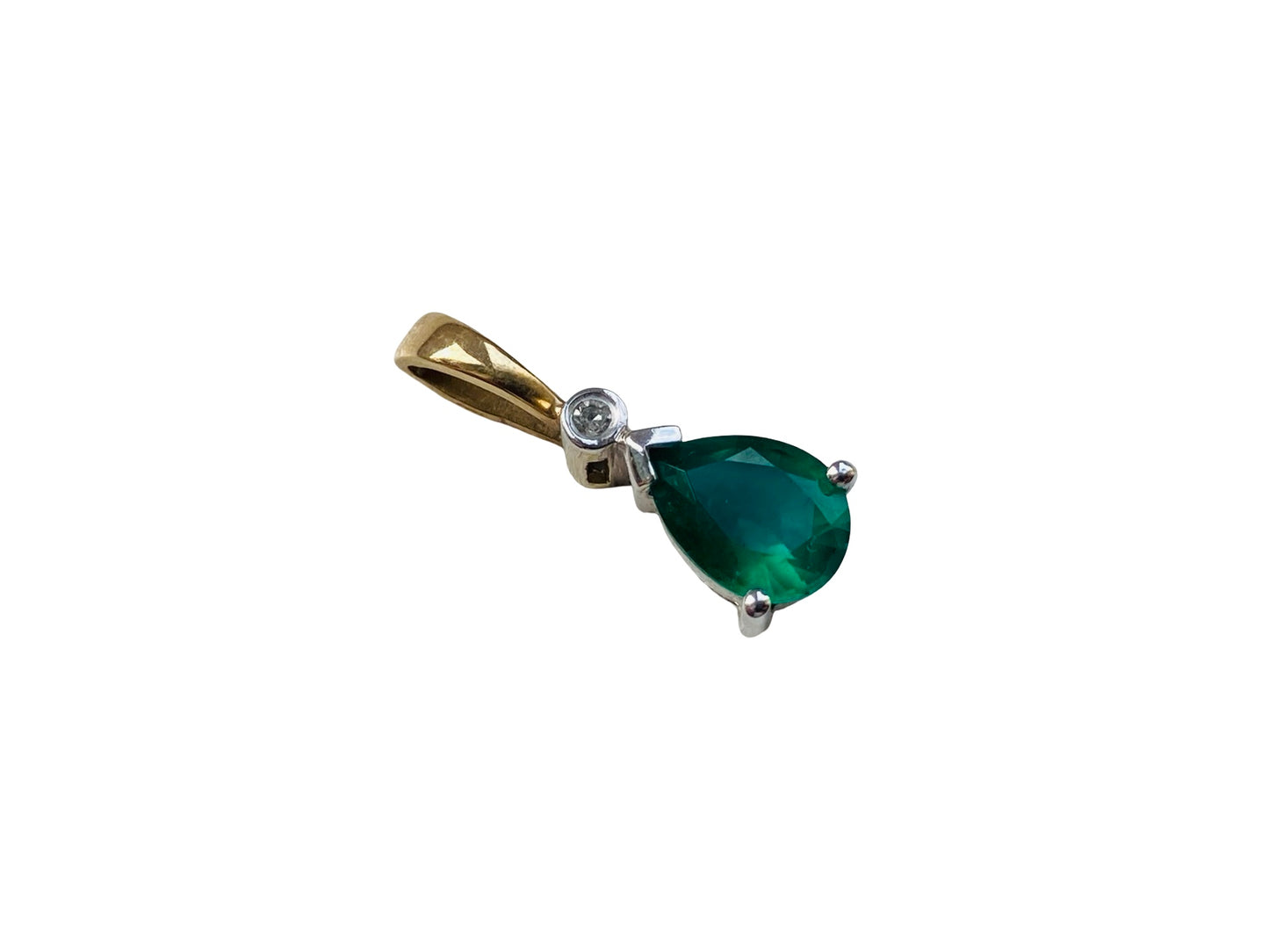 9ct Gold Synthetic Emerald & Diamond Pendant