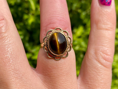 Vintage 9ct Gold Tigers Eye Ring