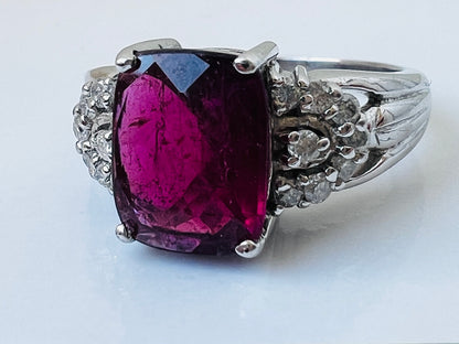 9ct Gold Rhodolite Garnet & Diamond Ring