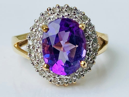 9ct Gold Amethyst & Diamond Ring