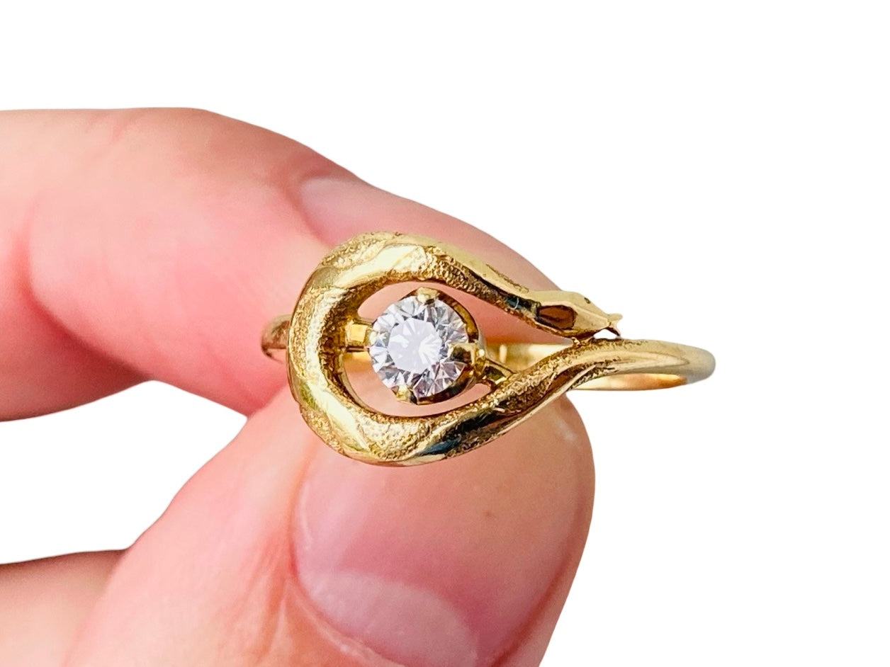 Vintage 18ct Gold Diamond Snake Ring