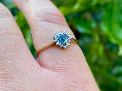 Vintage 9ct Gold Heart Shaped Topaz & Diamond Ring