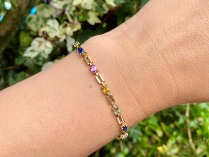 9ct Gold Multi Coloured Sapphire Bracelet