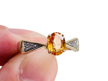 9ct Gold Citrine & Diamond Ring