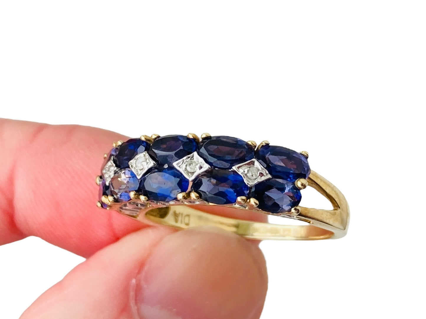 9ct Gold Iolite & Diamond Ring
