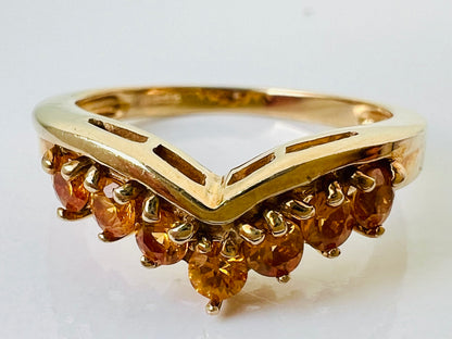 9ct Gold Orange Sapphire Wishbone Ring