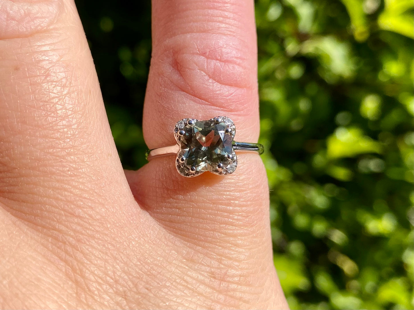 9ct Gold Prasiolite & Diamond Ring