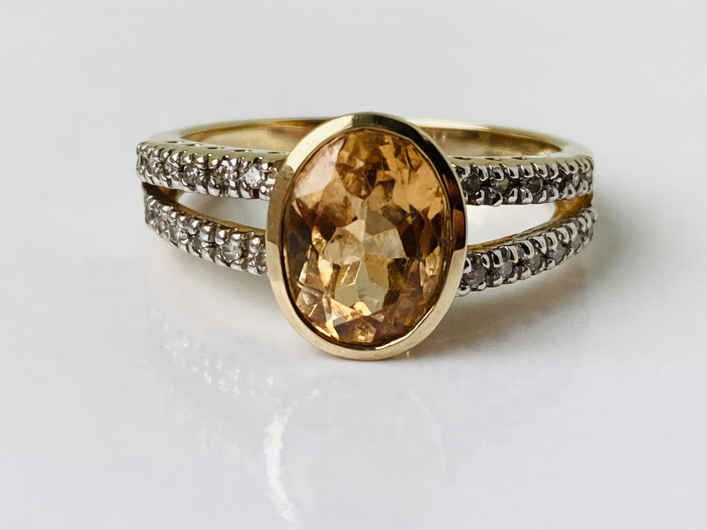 9ct Gold Citrine & Diamond Ring