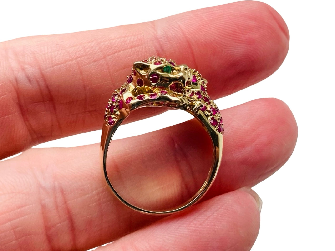 9ct Gold Ruby & Emerald Double Panther Ring