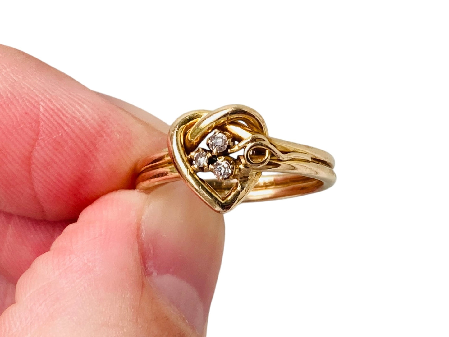 Antique Edwardian 18ct Gold Diamond Heart Knot Ring