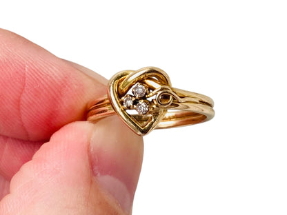 Antique Edwardian 18ct Gold Diamond Heart Knot Ring