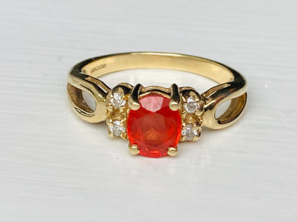 9ct Gold Fire Opal & Diamond Ring