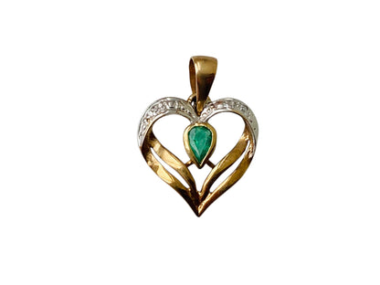 9ct Gold Emerald & Diamond Pendant