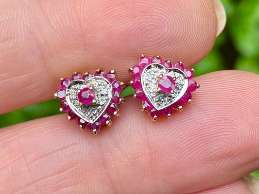 9ct Gold Ruby & Diamond Earrings