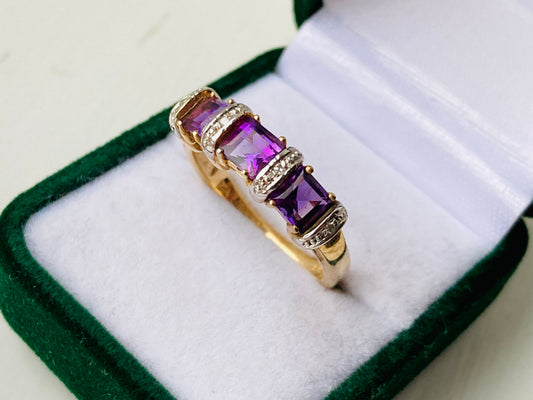 9ct Gold Amethyst & Diamond Ring