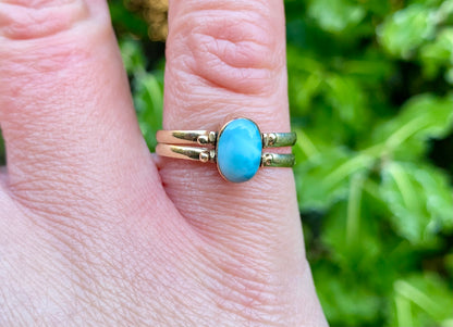 14ct Gold Amber & Larimar Night & Day Flip Ring