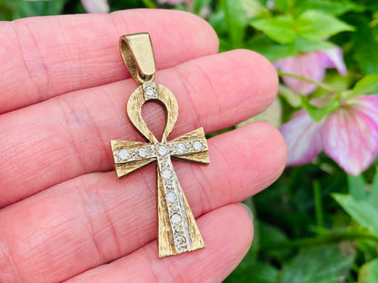 9ct Gold Diamond Cross Ankh Pendant