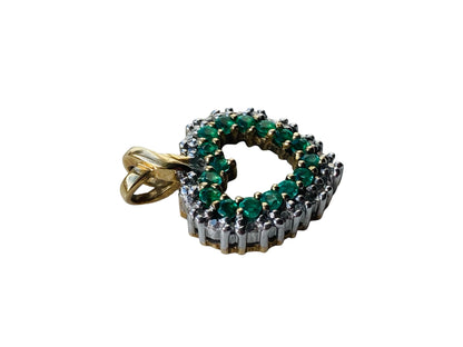 9ct Gold Emerald & Diamond Heart Pendant