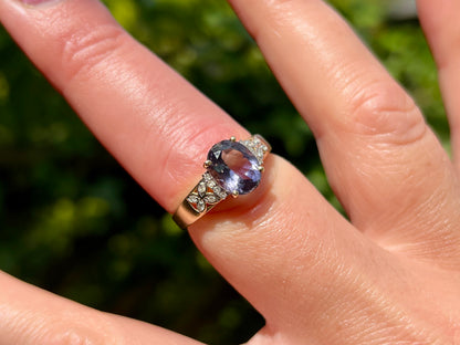 9ct Gold Iolite & Diamond Ring