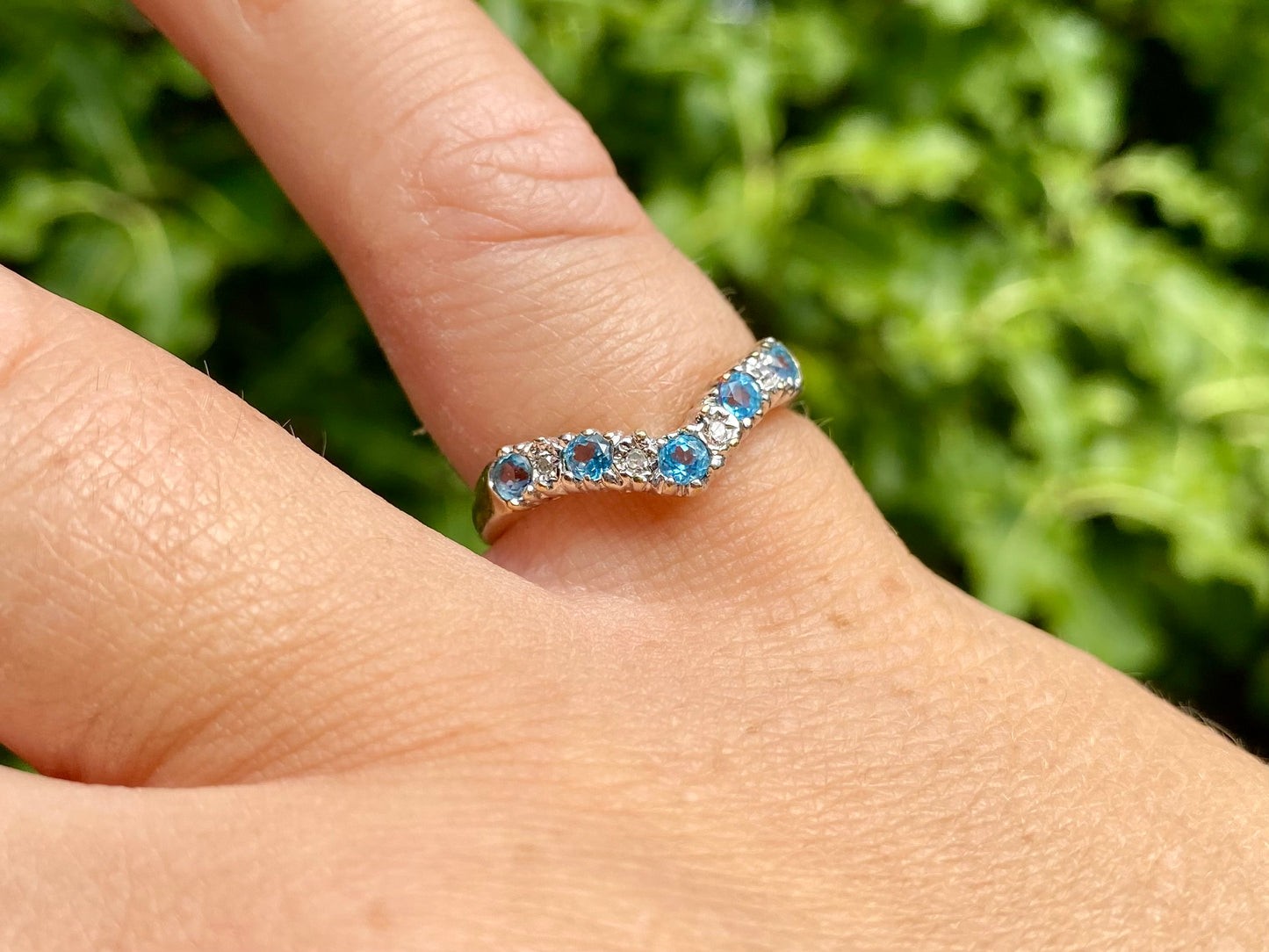 9ct Gold Topaz & Diamond Wishbone Ring