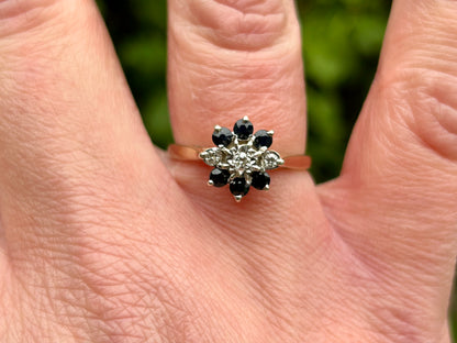 Vintage 9ct Gold Sapphire & Diamond Ring