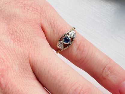 Antique 18ct Gold Sapphire & Diamond Heart Ring