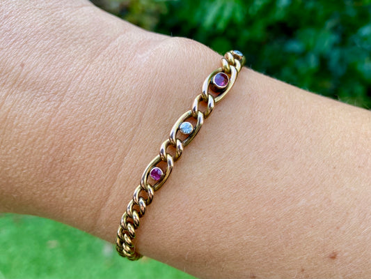 Antique 9ct Gold Ruby & Diamond Bracelet