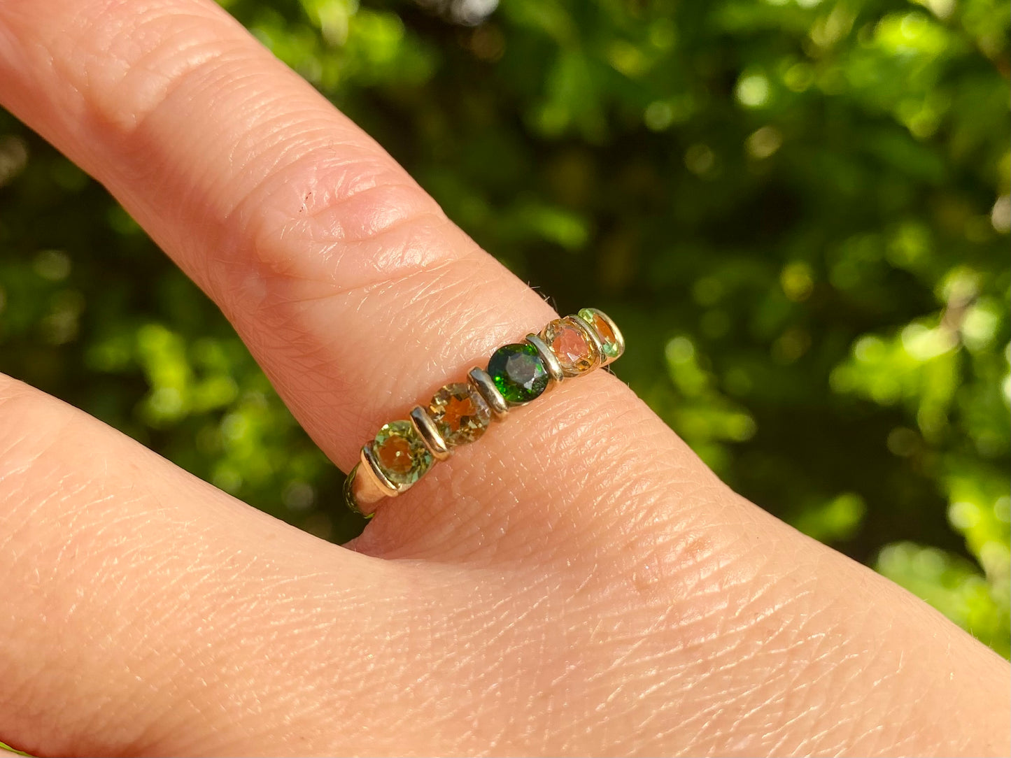 9ct Gold Peridot, Citrine & Diopside Ring