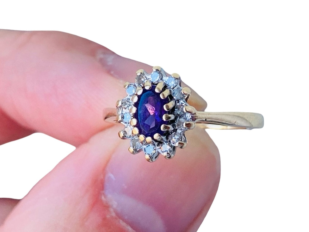 9ct Gold Amethyst & Diamond Ring