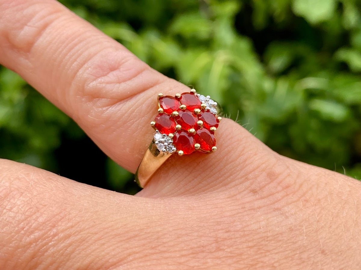 9ct Gold Fire Opal & Diamond Ring