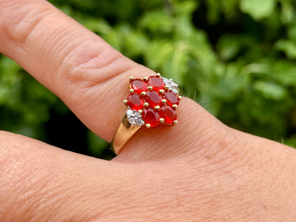 9ct Gold Fire Opal & Diamond Ring