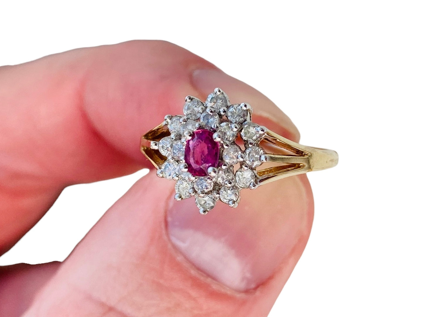 Vintage 9ct Gold Ruby & Diamond Ring