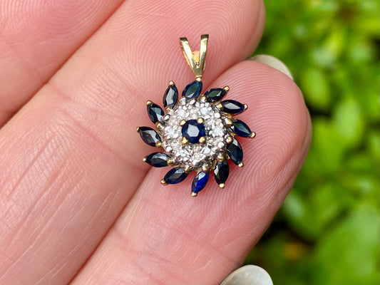 9ct Gold Sapphire & Diamond Pendant