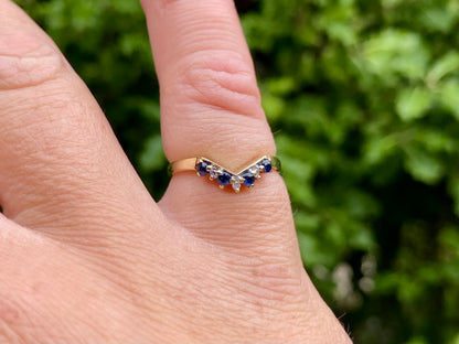 9ct Gold Sapphire & Diamond Wishbone Ring