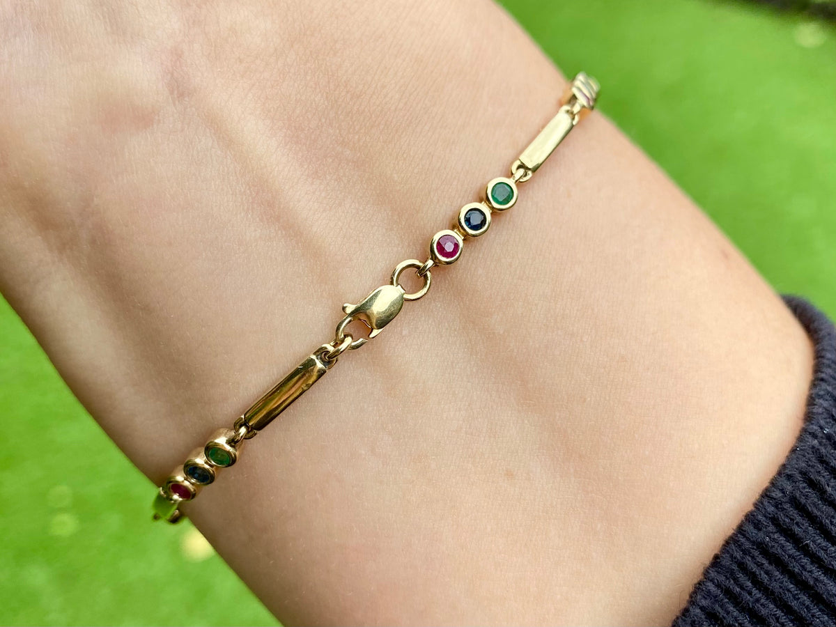 9ct Gold Ruby, Emerald & Sapphire Bracelet