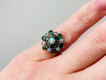 Vintage 9ct Gold Emerald & Opal Ring